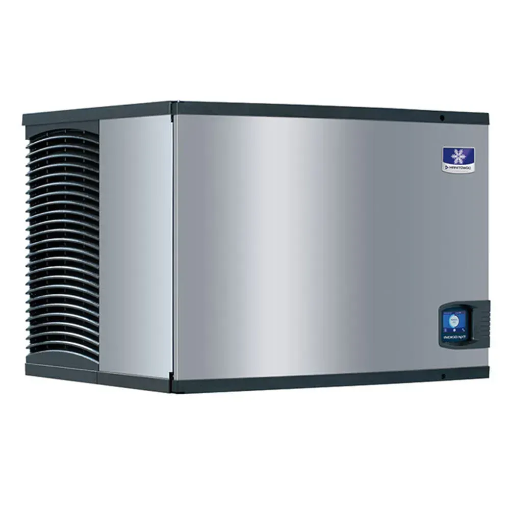 Air-cooled dice cube Manitowoc ice machine with forty-eight-inch width and single phase power, binless for flexible kitchen installations.
