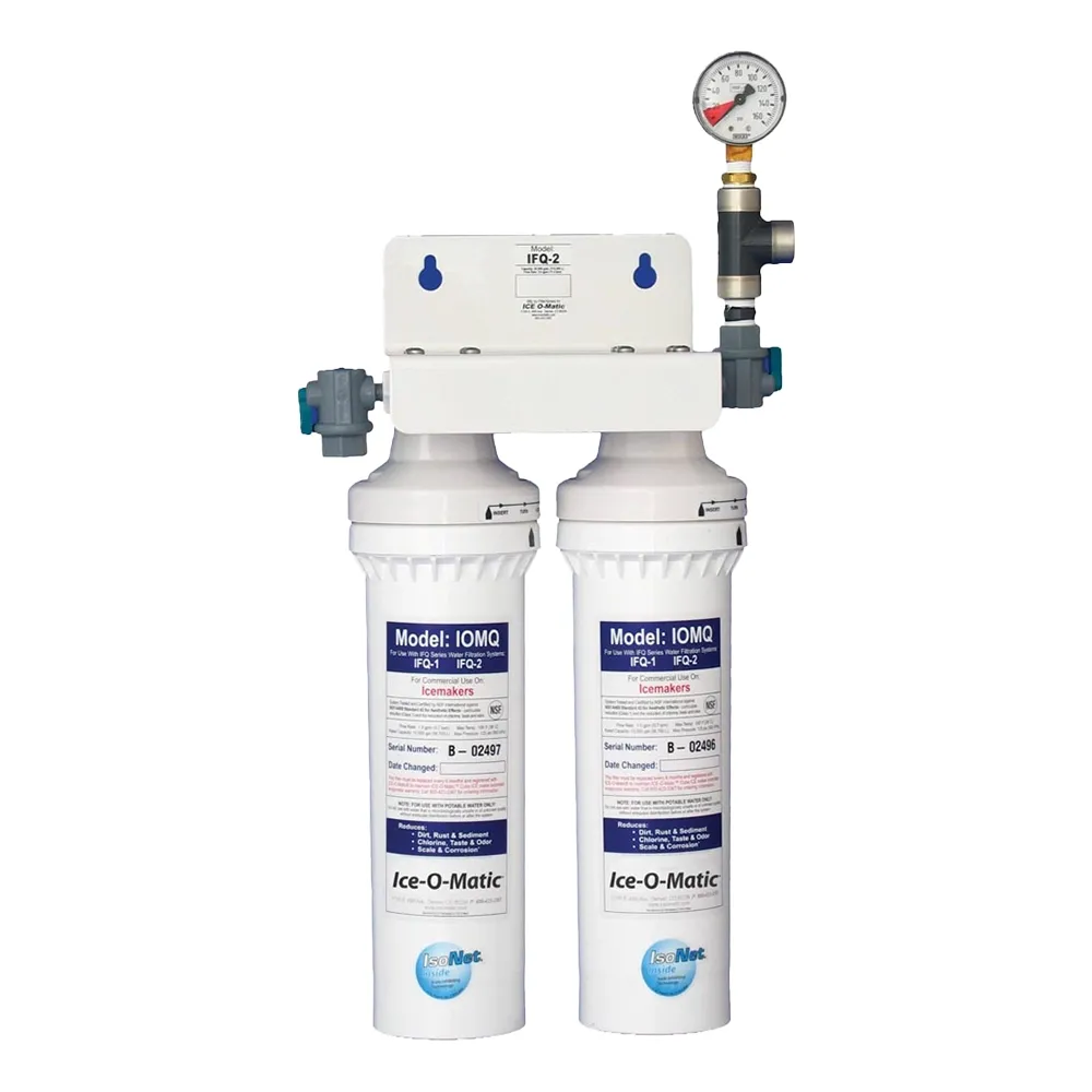 Ice-O-Matic double ice machine water filter with 0.5 micron filtration and 3 GPM, ensuring clean water for high-quality ice production.