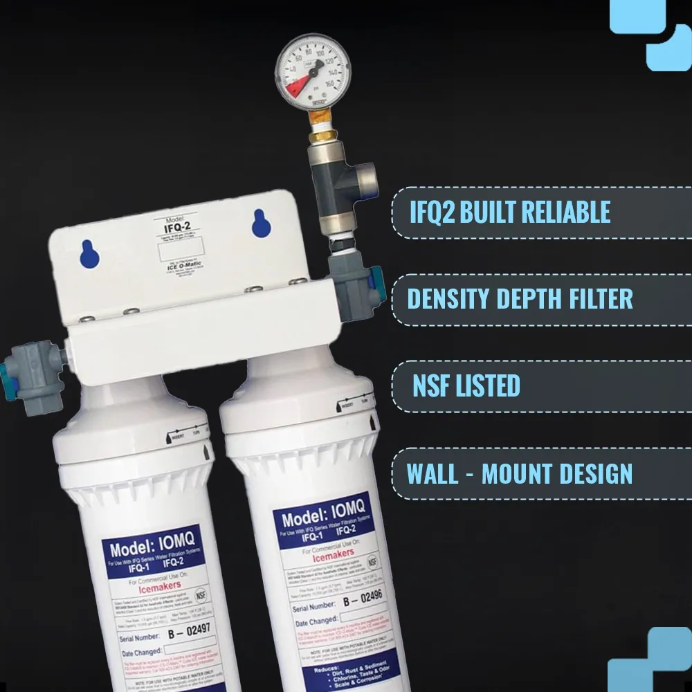 Ice-O-Matic double ice machine water filter with 0.5 micron filtration and 3 GPM, ensuring clean water for high-quality ice production.