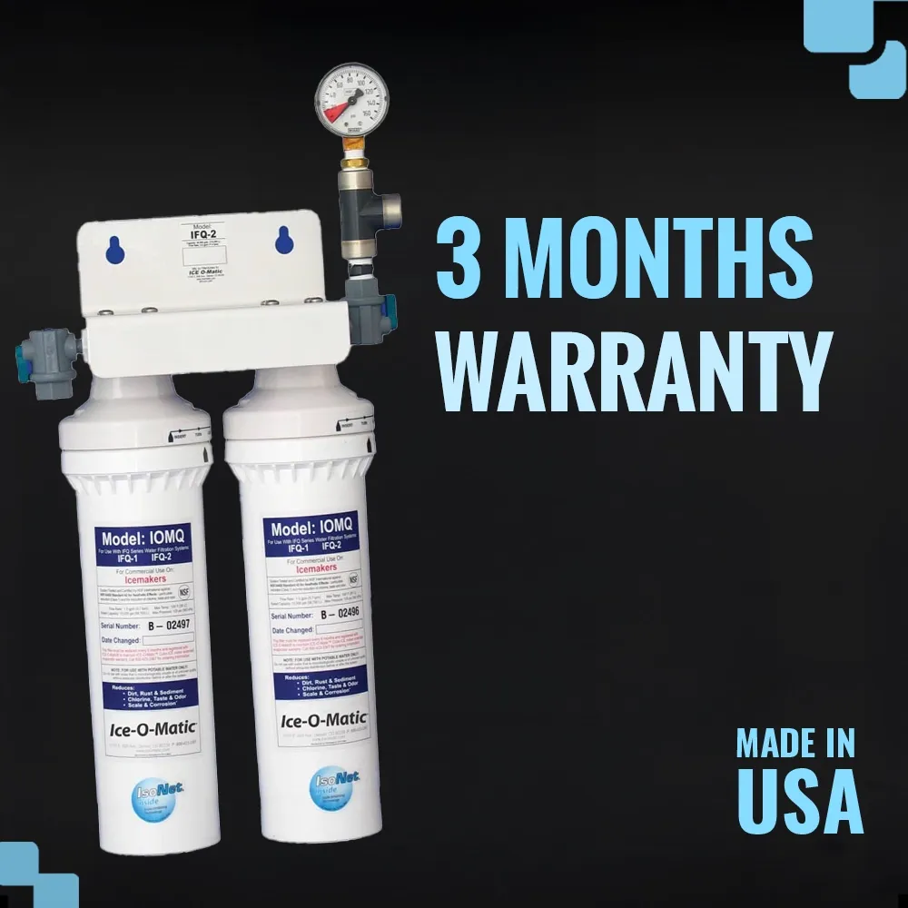 Ice-O-Matic double ice machine water filter with 0.5 micron filtration and 3 GPM, ensuring clean water for high-quality ice production.