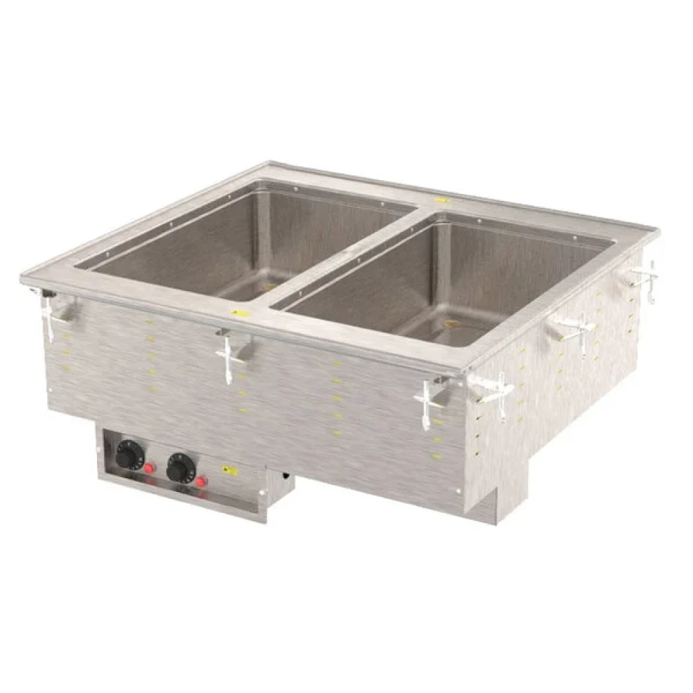 ChefPro Series 28-1/4" Modular Drop-In Two Compartment Hot Food Well with Infinite Controls, Manifold Drain, and Auto-Fill - 240V, 1250W