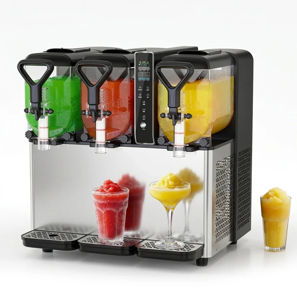IceVault Series Granita / Slushy / Frozen Beverage Dispenser, Triple 1.05 Gallon Bowls, 580W
