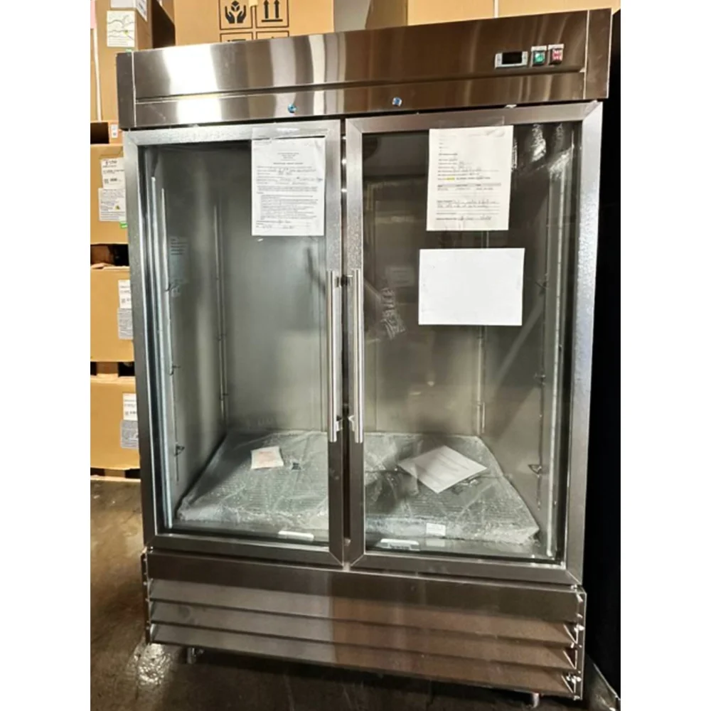 Used 54" Reach-In Refrigerator, 2 Glass Door, Stainless Steel, 1 Year Warranty
