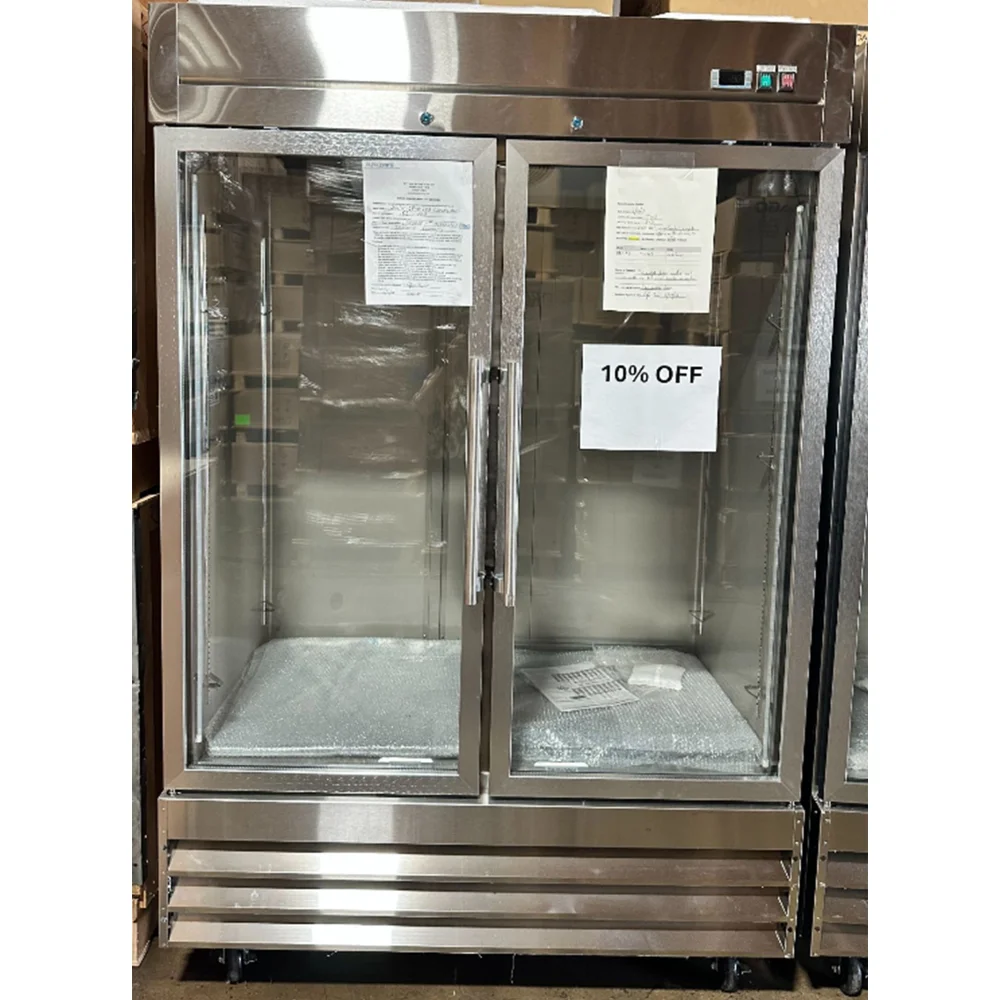 Used 54" Reach-In Refrigerator, 2 Glass Door, Stainless Steel, 1 Year Warranty