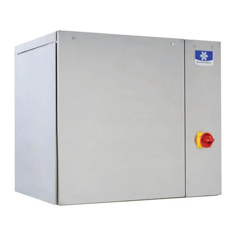 Manitowoc water-cooled half-dice ice machine head, stainless, forty-eight modular width, high-capacity evaporator, removable panels, no bin included.