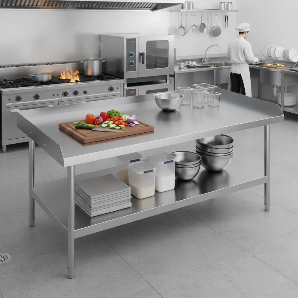 ChefPro Series Stainless Steel Undershelf Work Table with 3 Sided Backsplash, 30" x 60" x 26"