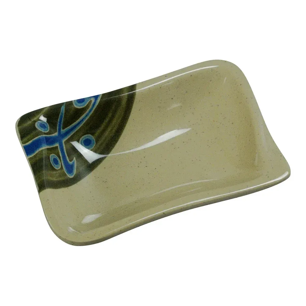 Yanco China dainty rectangular sand melamine sauce dish ideal for soy, condiments, or wasabi, elevating Japanese dining with minimalist table design
