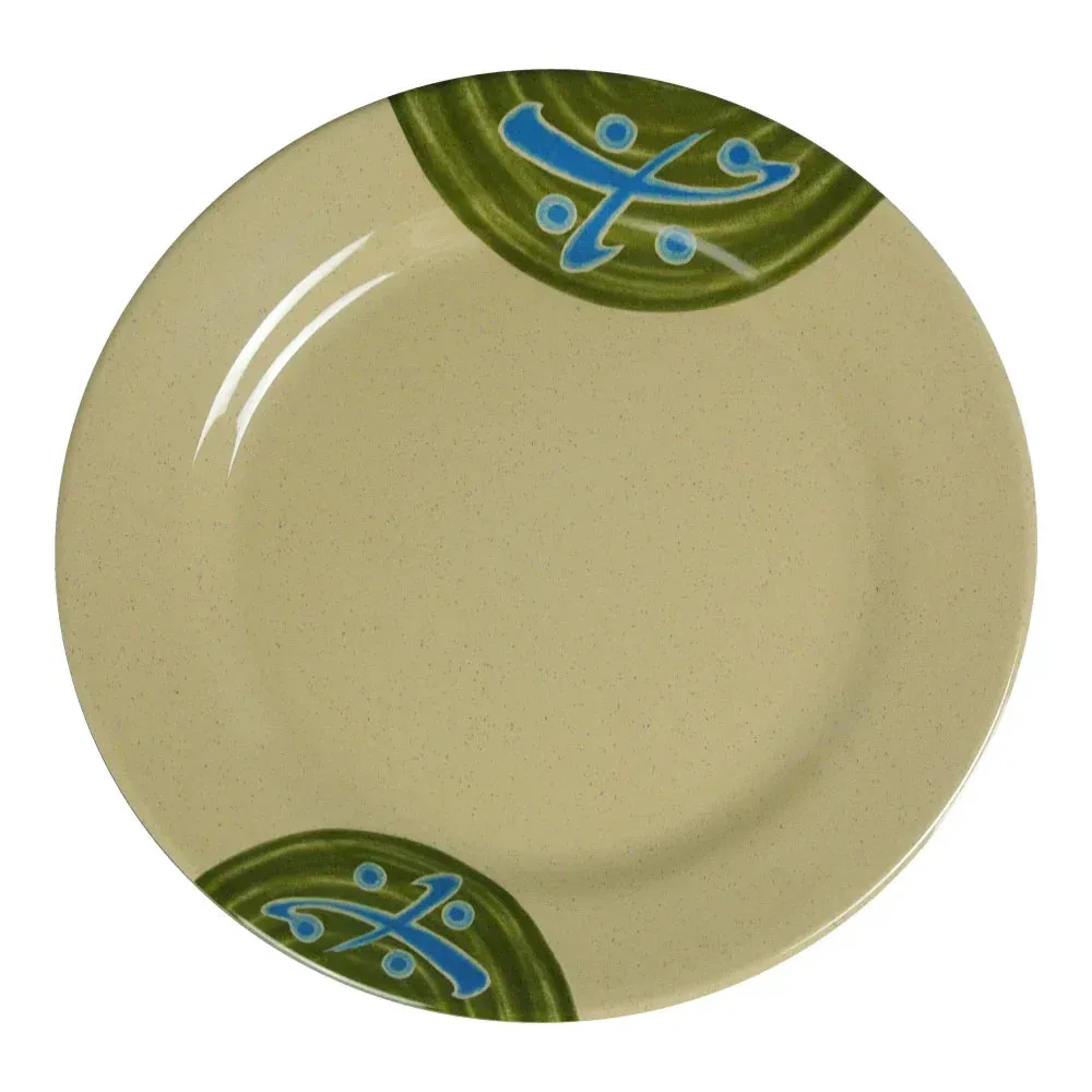 Yanco China delicate round sand melamine plate suited for individual portions or shared bites, enhancing Japanese presentation with warm aesthetics