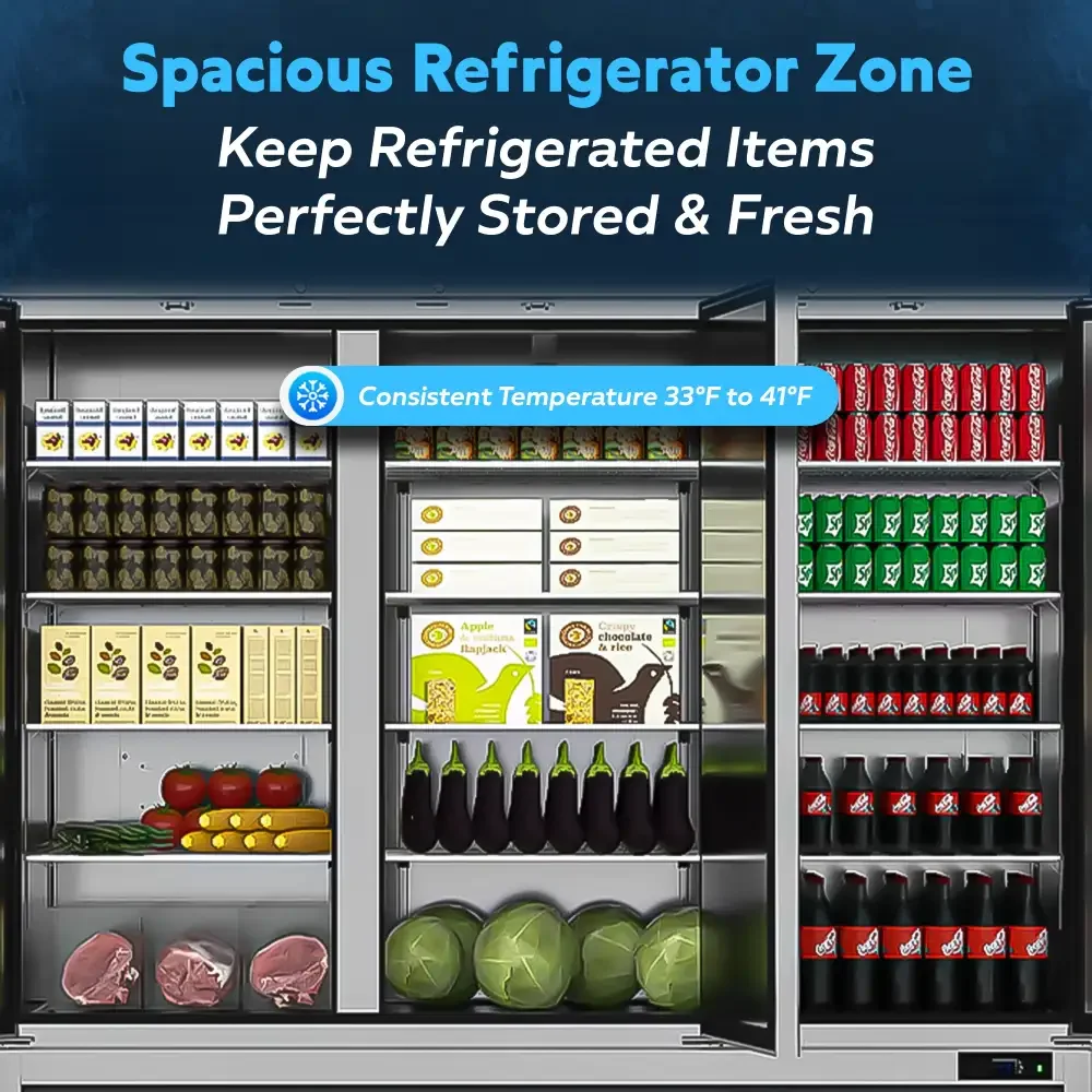 ChillCore Series 82" Reach-In Refrigerator, 3 Sections, Stainless Steel, 1 Year Warranty