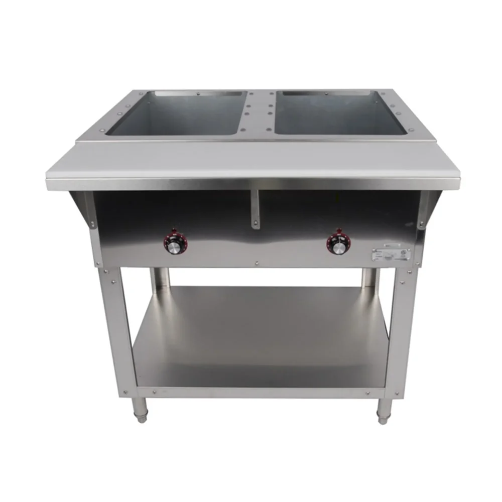 KitchenCore Series 32" 2 Well Steam Tables with Undershelf, Stainless Steel, 1000W, 1 Year Warranty