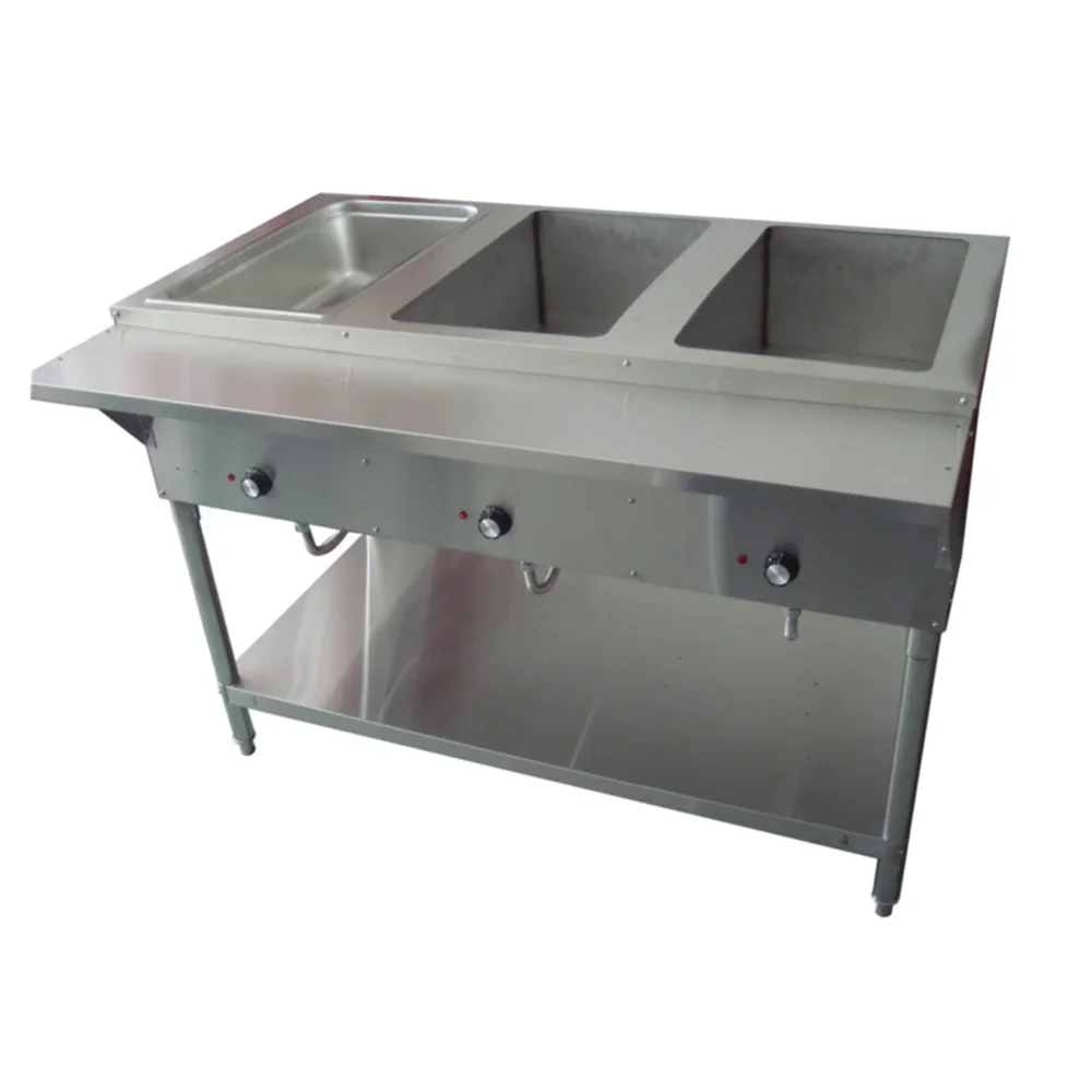 KitchenCore Series 47" 3 Well Steam Tables with Undershelf, Stainless Steel, 1500W, 1 Year Warranty