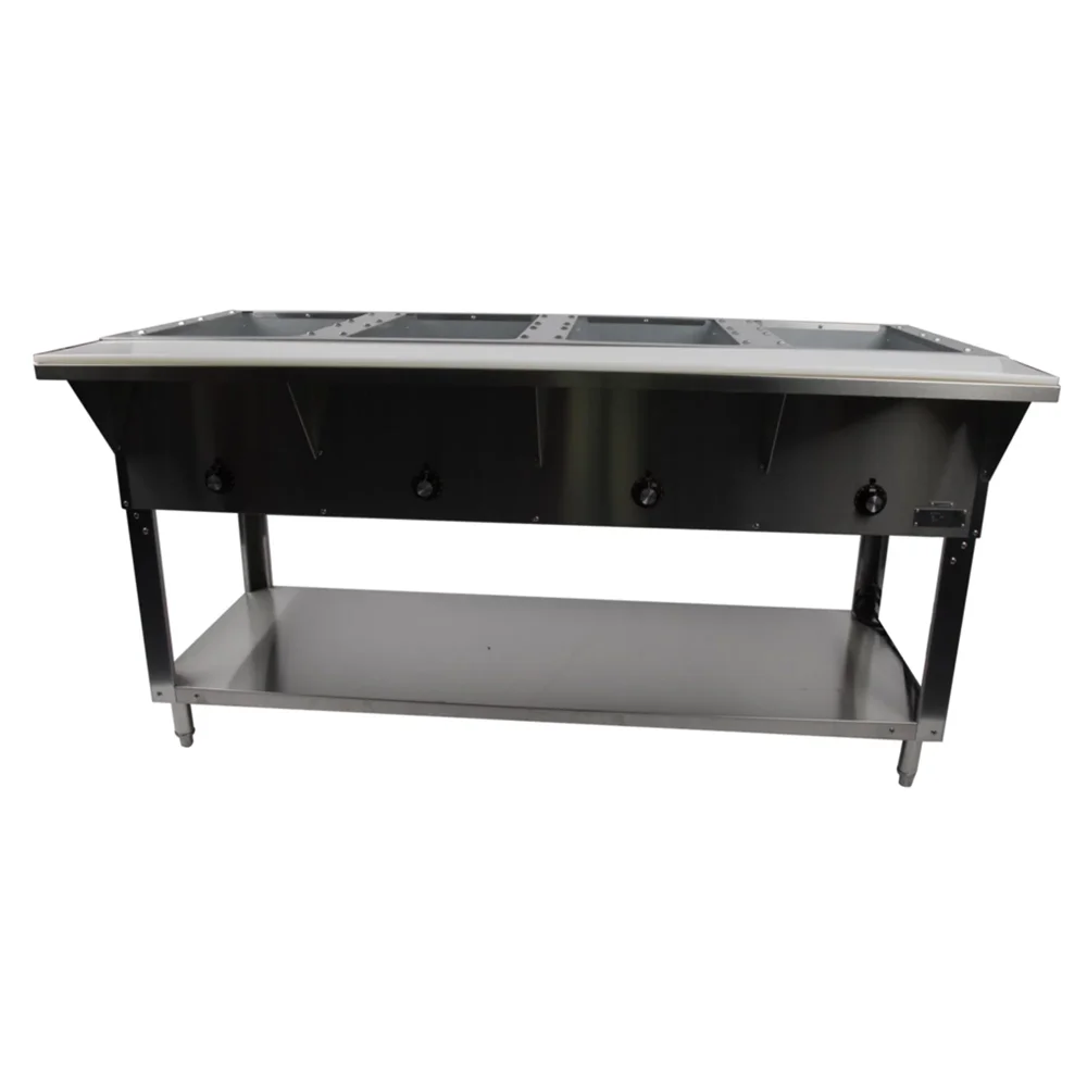 KitchenCore Series 62" 4 Well Steam Tables with Undershelf, Stainless Steel, 2000W, 1 Year Warranty