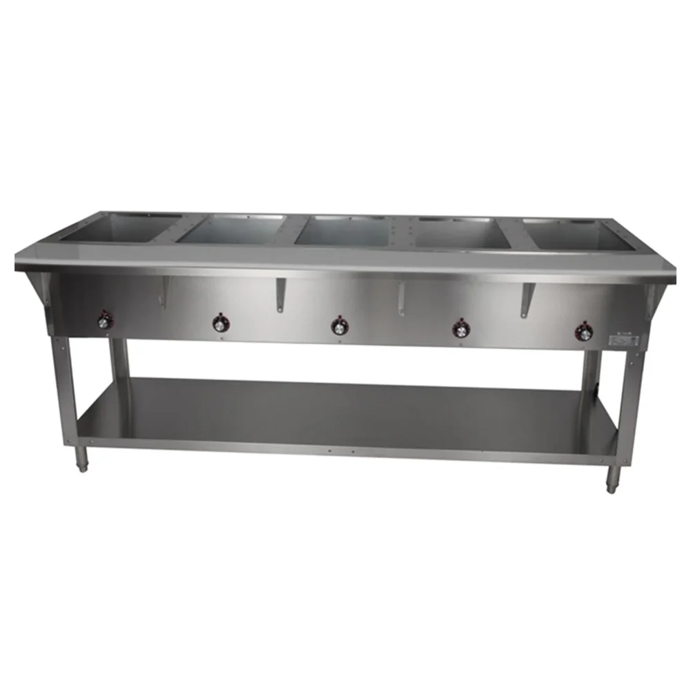 KitchenCore Series 78" 5 Well Steam Tables with Undershelf, Stainless Steel, 2500W, 1 Year Warranty
