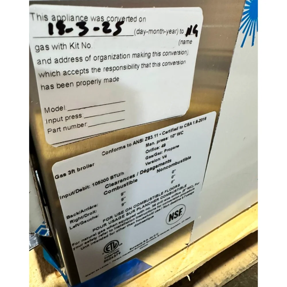 Used 36" Charbroiler with 3 Burners, Natural Gas, 105,000 BTU, 1 Year Warranty