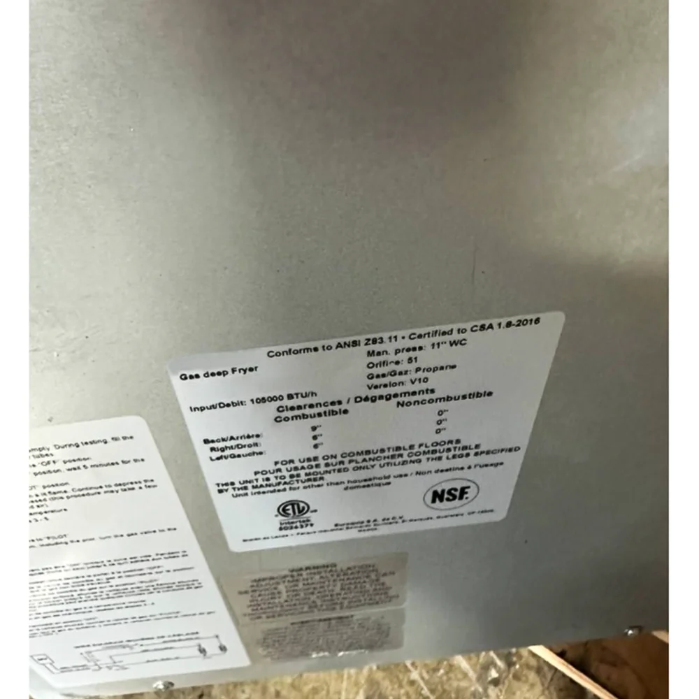 Used  40 lbs Commercial Gas Fryer, Liquid Propane, 105,000 BTU, 1 Year Warranty