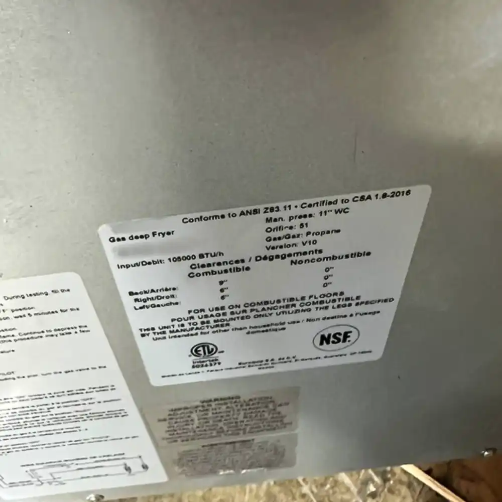 Used  40 lbs Commercial Gas Fryer, Liquid Propane, 105,000 BTU, 1 Year Warranty