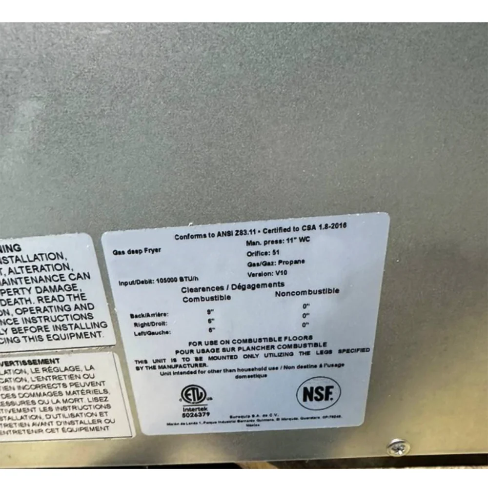 Used  40 lbs Commercial Gas Fryer, Liquid Propane, 105,000 BTU, 1 Year Warranty