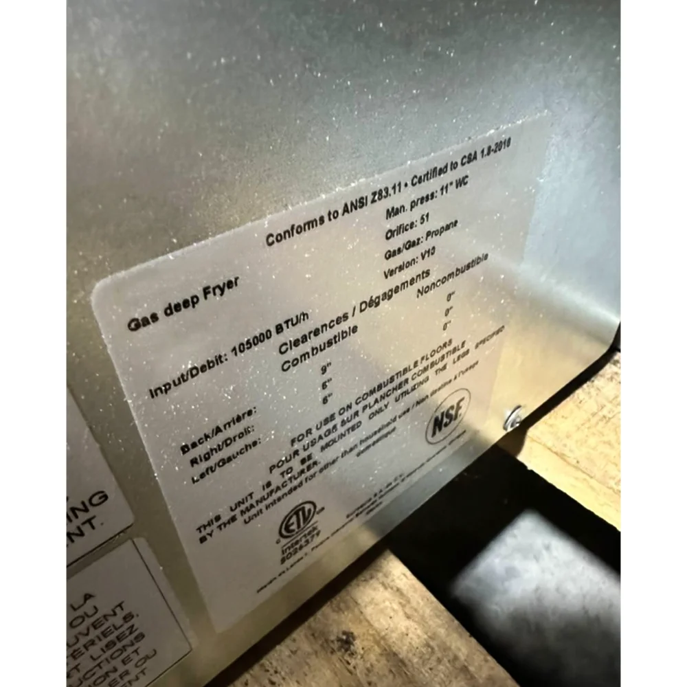 Used  40 lbs Commercial Gas Fryer, Liquid Propane, 105,000 BTU, 1 Year Warranty