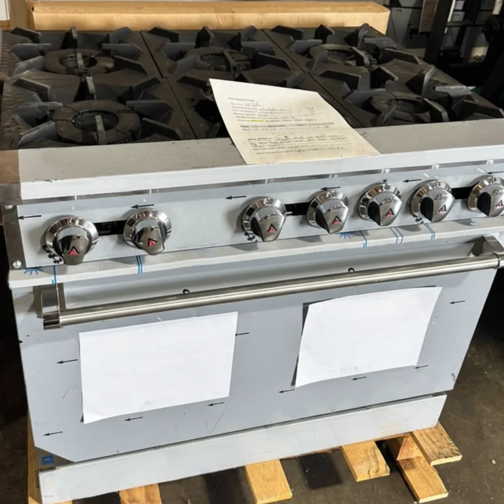Used 36" Commercial Gas Range, 6 Open Burners and 1 Oven, Natural Gas, 1 Year Warranty