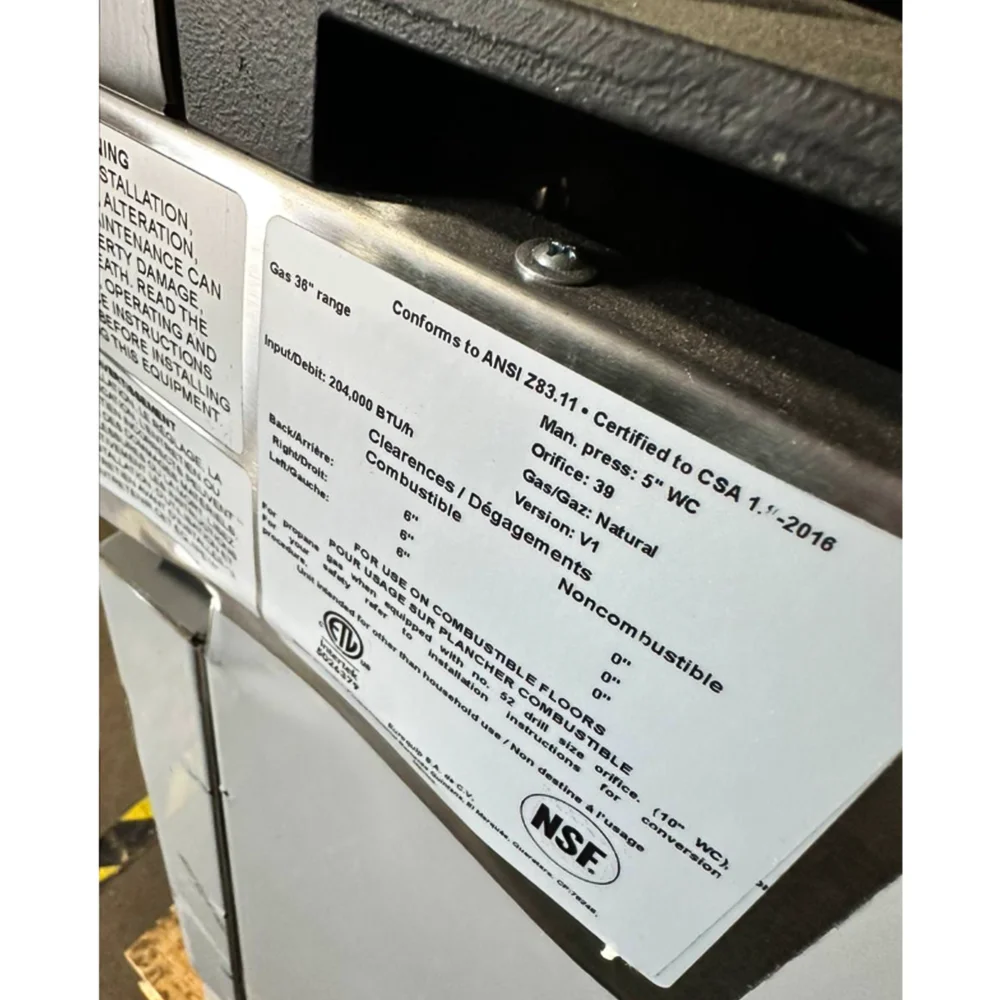 Used 36" Commercial Gas Range, 6 Open Burners and 1 Oven, Natural Gas, 1 Year Warranty