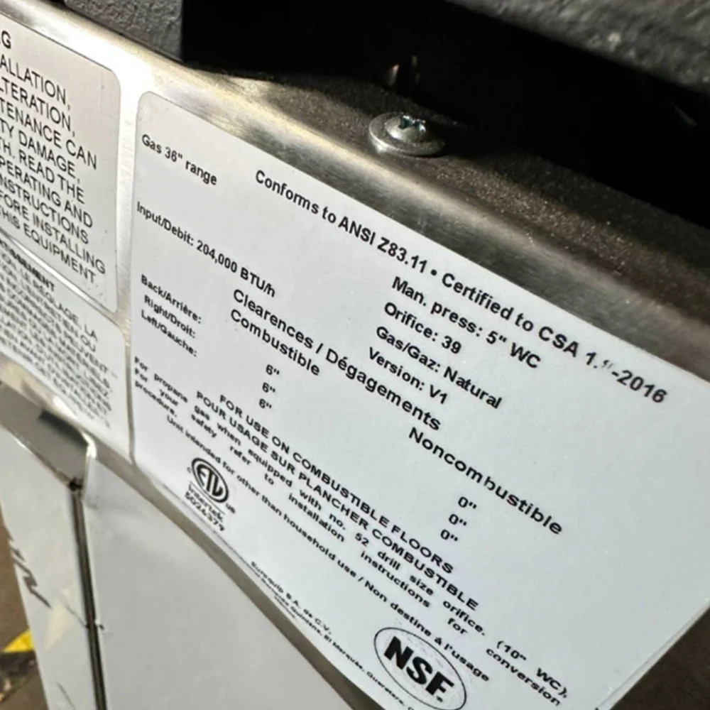 Used 36" Commercial Gas Range, 6 Open Burners and 1 Oven, Natural Gas, 1 Year Warranty