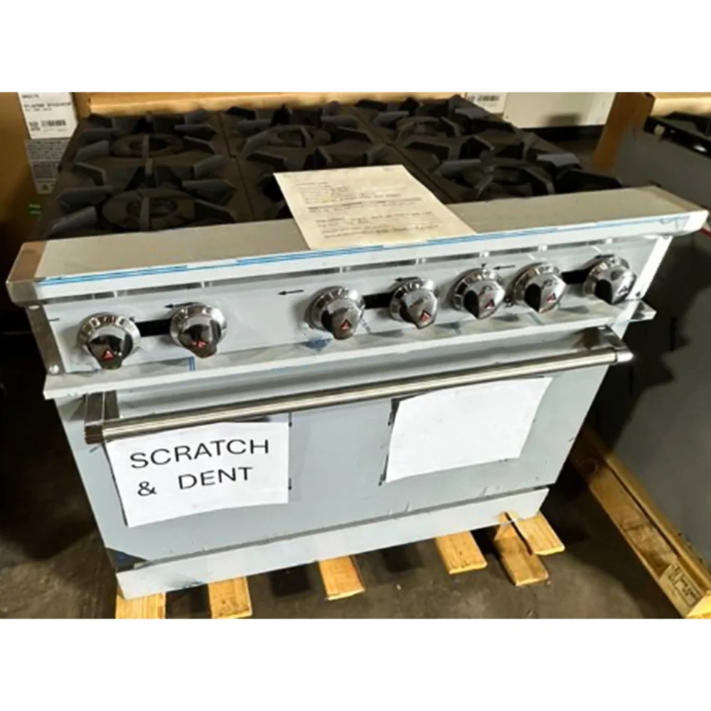 Used 36" Commercial Gas Range, 6 Open Burners and 1 Oven, Natural Gas, 1 Year Warranty