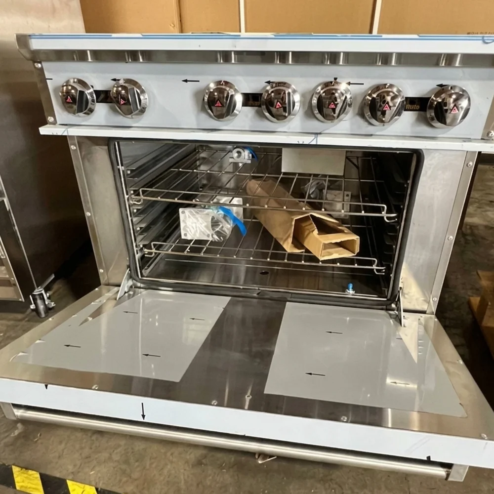 Used 36" Commercial Gas Range, 6 Open Burners and 1 Oven, Natural Gas, 1 Year Warranty