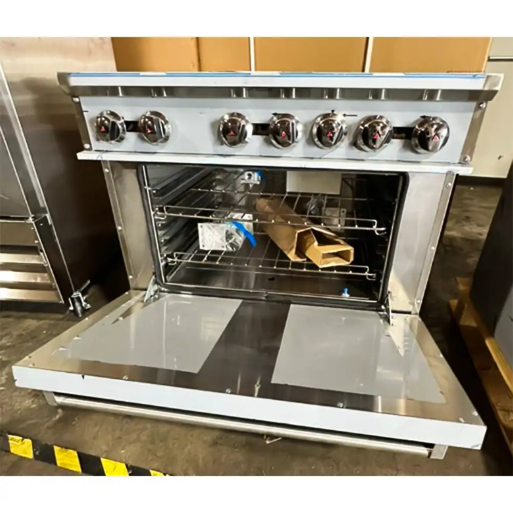 Used 36" Commercial Gas Range, 6 Open Burners and 1 Oven, Natural Gas, 1 Year Warranty