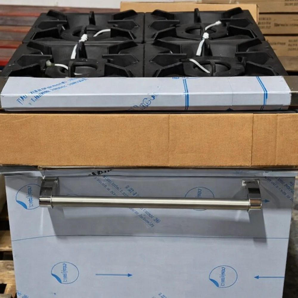 Used 24" Commercial Gas Range, 4 Open Burners and 1 Oven, Liquid Propane, 1 Year Warranty