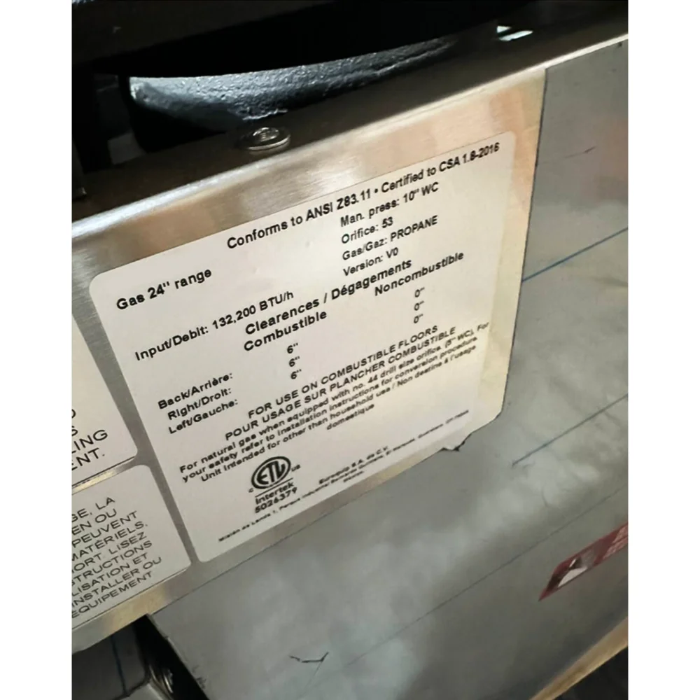 Used 24" Commercial Gas Range, 4 Open Burners and 1 Oven, Liquid Propane, 1 Year Warranty