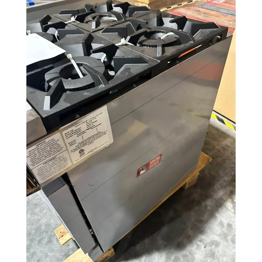 Used 24" Commercial Gas Range, 4 Open Burners and 1 Oven, Liquid Propane, 1 Year Warranty