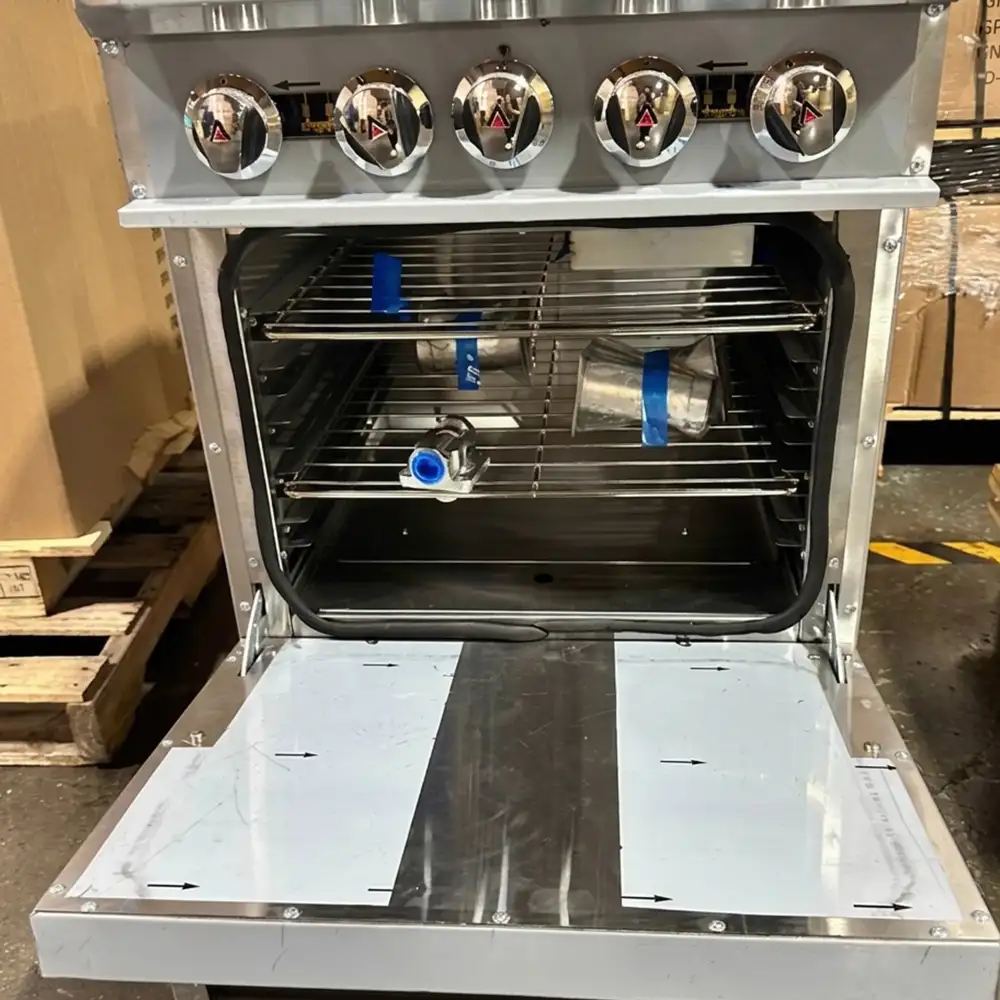 Used 24" Commercial Gas Range, 4 Open Burners and 1 Oven, Natural Gas, 1 Year Warranty