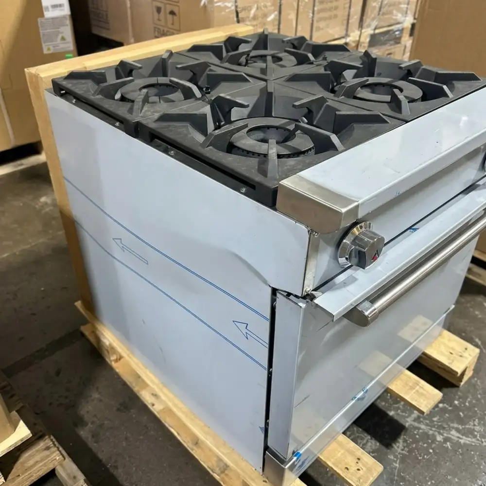 Used 24" Commercial Gas Range, 4 Open Burners and 1 Oven, Natural Gas, 1 Year Warranty