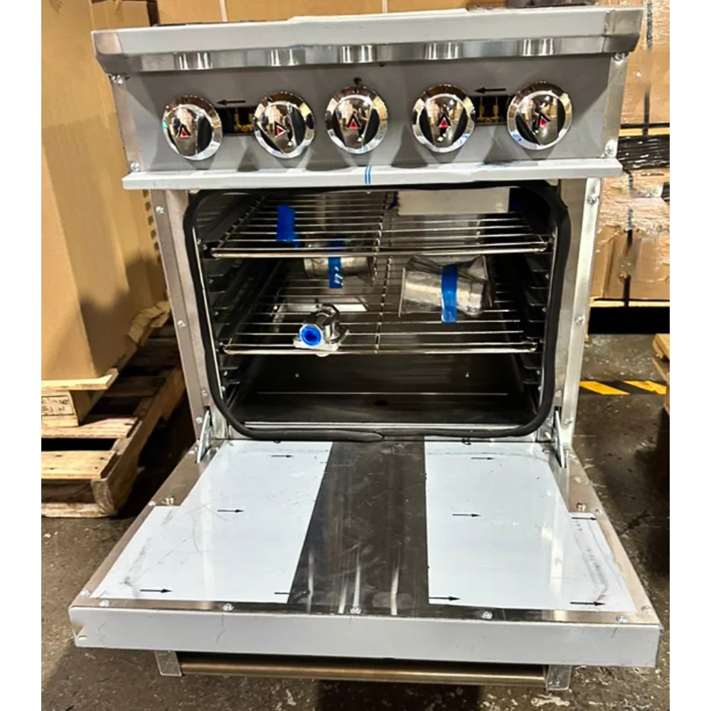 Used 24" Commercial Gas Range, 4 Open Burners and 1 Oven, Natural Gas, 1 Year Warranty