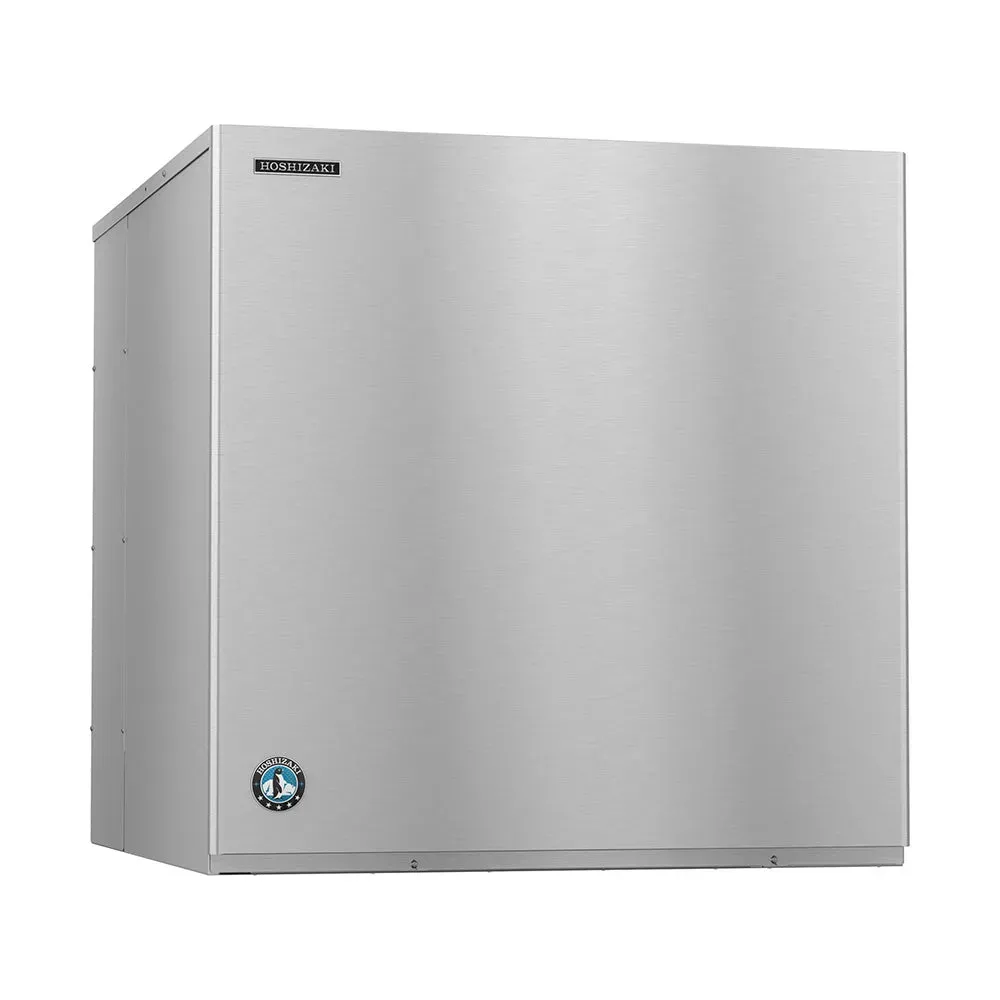 Remote cooled crescent cuber icemaker from Hoshizaki America for a hotel restaurant bar back of house with consistent full flow performance.