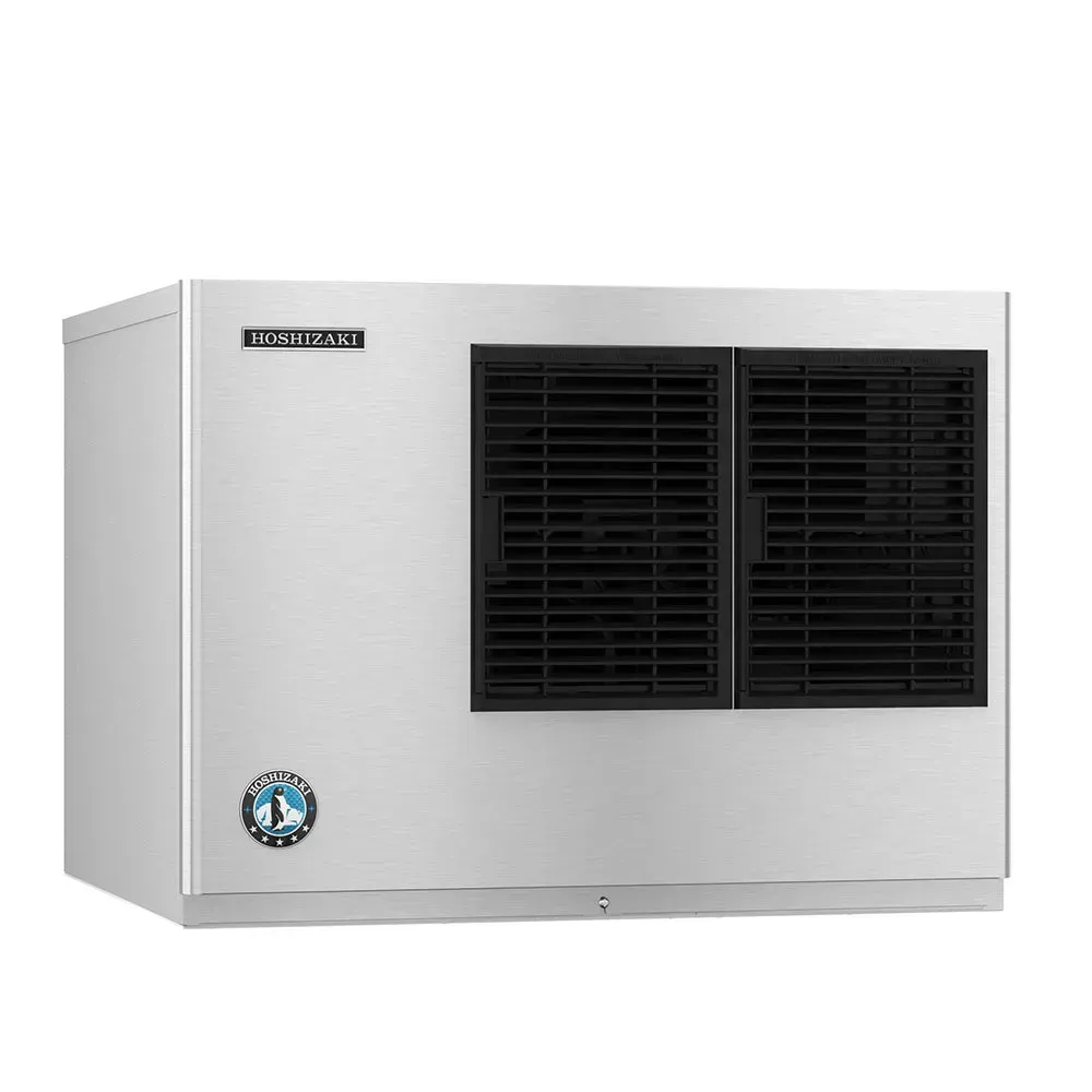 Compact air cooled crescent cube ice machine head by Hoshizaki America, a low profile modular unit for cafes bar hotel beverage needs.