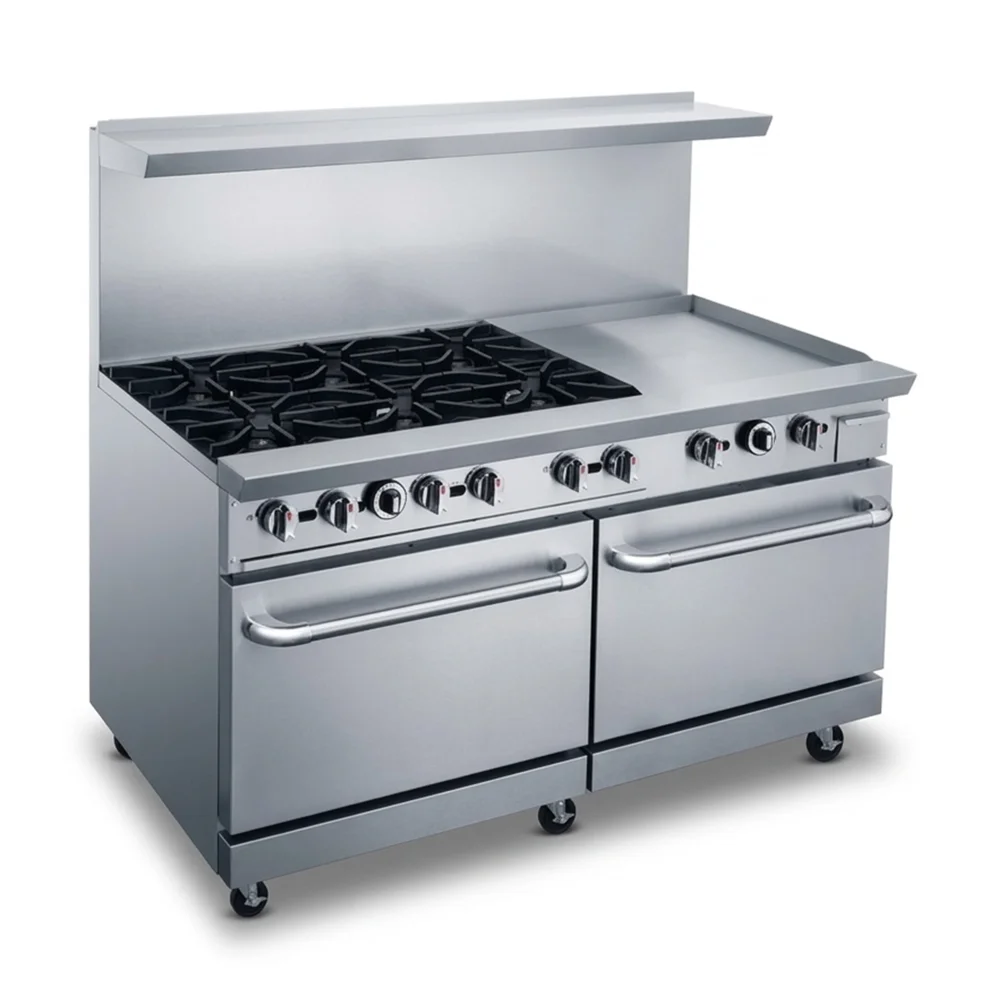 KitchenCore Series 60" Gas Range with 2 Ovens, 6 Open Burners, 24" Griddle, 306,000 BTU - Convertible
