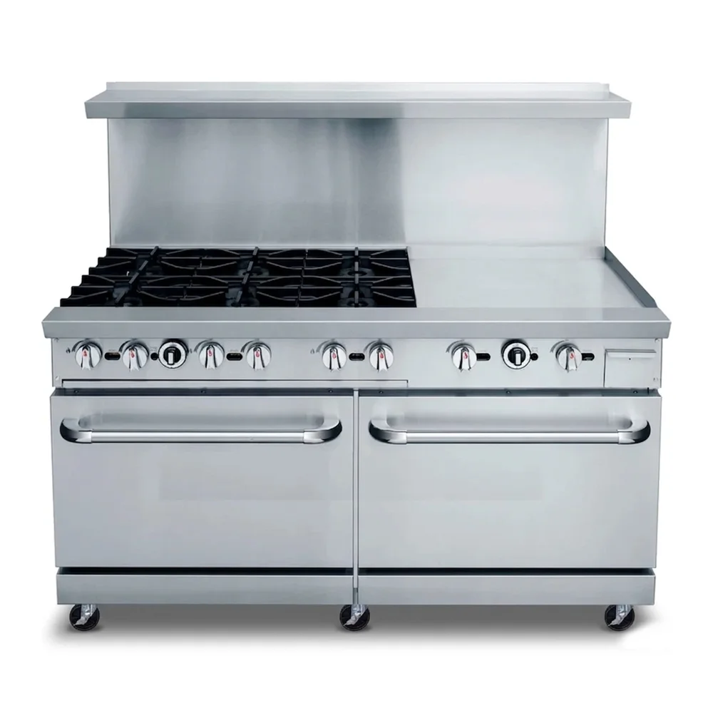 KitchenCore Series 60" Gas Range with 2 Ovens, 6 Open Burners, 24" Griddle, 306,000 BTU - Convertible