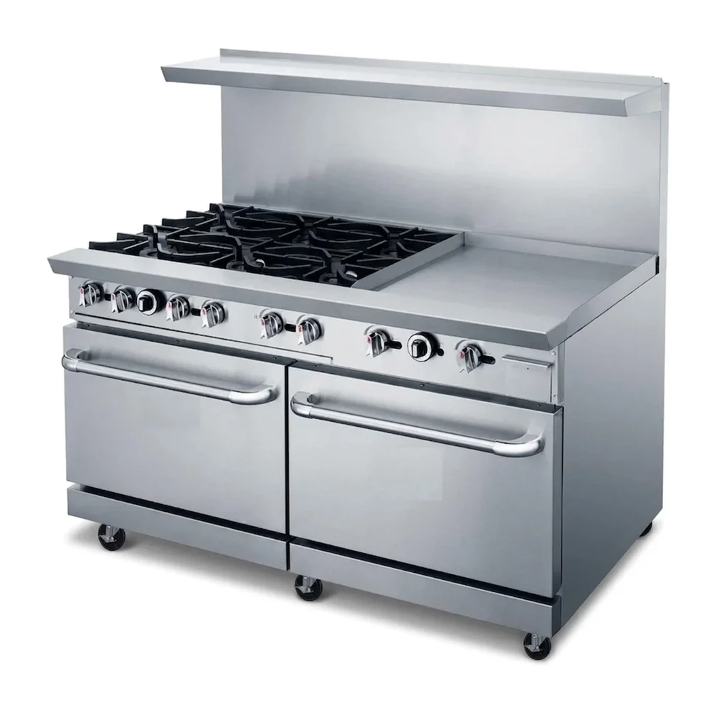 KitchenCore Series 60" Gas Range with 2 Ovens, 6 Open Burners, 24" Griddle, 306,000 BTU - Convertible
