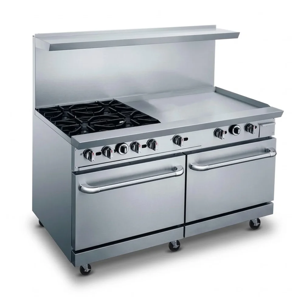 KitchenCore Series 60" Gas Range with 2 Ovens, 4 Open Burners, 36" Griddle, 274,000 BTU - Convertible