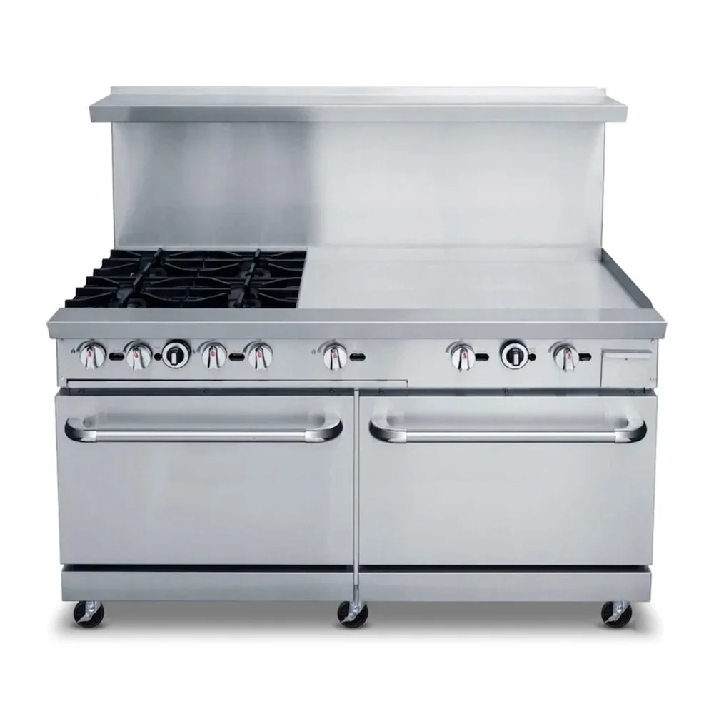 KitchenCore Series 60" Gas Range with 2 Ovens, 4 Open Burners, 36" Griddle, 274,000 BTU - Convertible