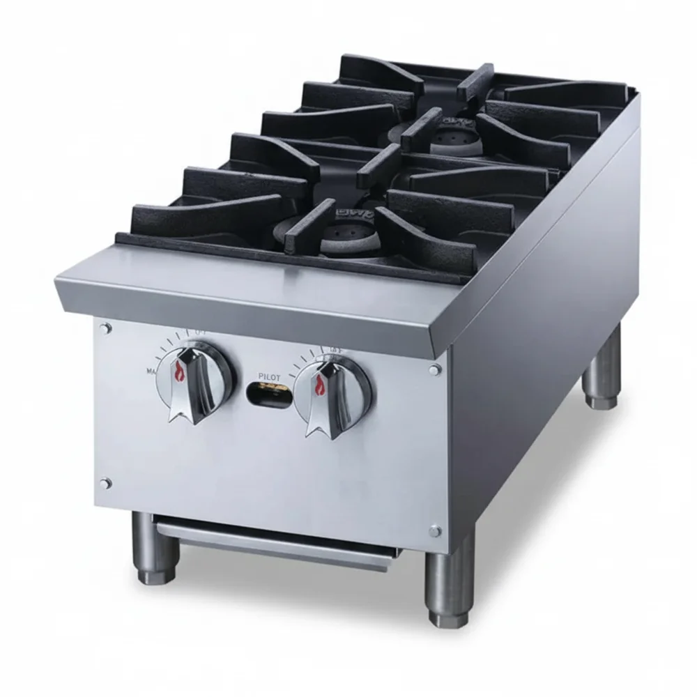 KitchenCore Series 12" Countertop Gas Hot Plate, 2 Burners, 56,000 BTU - Convertible