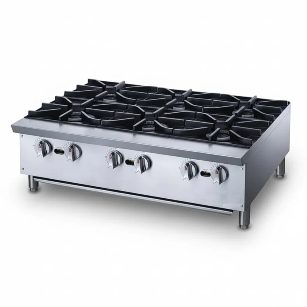 KitchenCore Series 36" Countertop Gas Hot Plate, 6 Burners, 168,000 BTU - Convertible