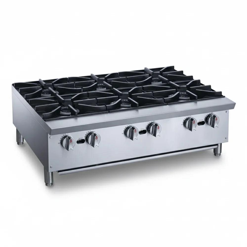 KitchenCore Series 36" Countertop Gas Hot Plate, 6 Burners, 168,000 BTU - Convertible