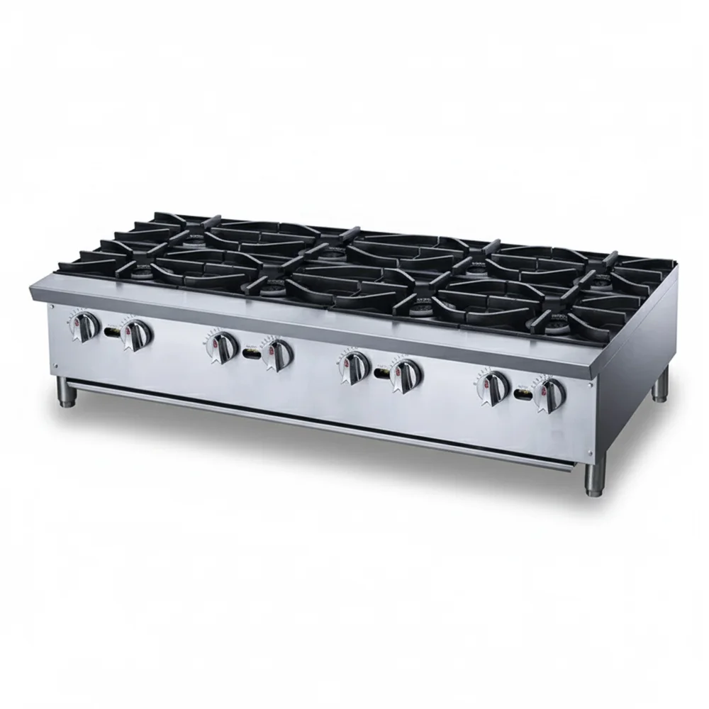 KitchenCore Series 48" Countertop Gas Hot Plate, 8 Burners, 224,000 BTU - Convertible