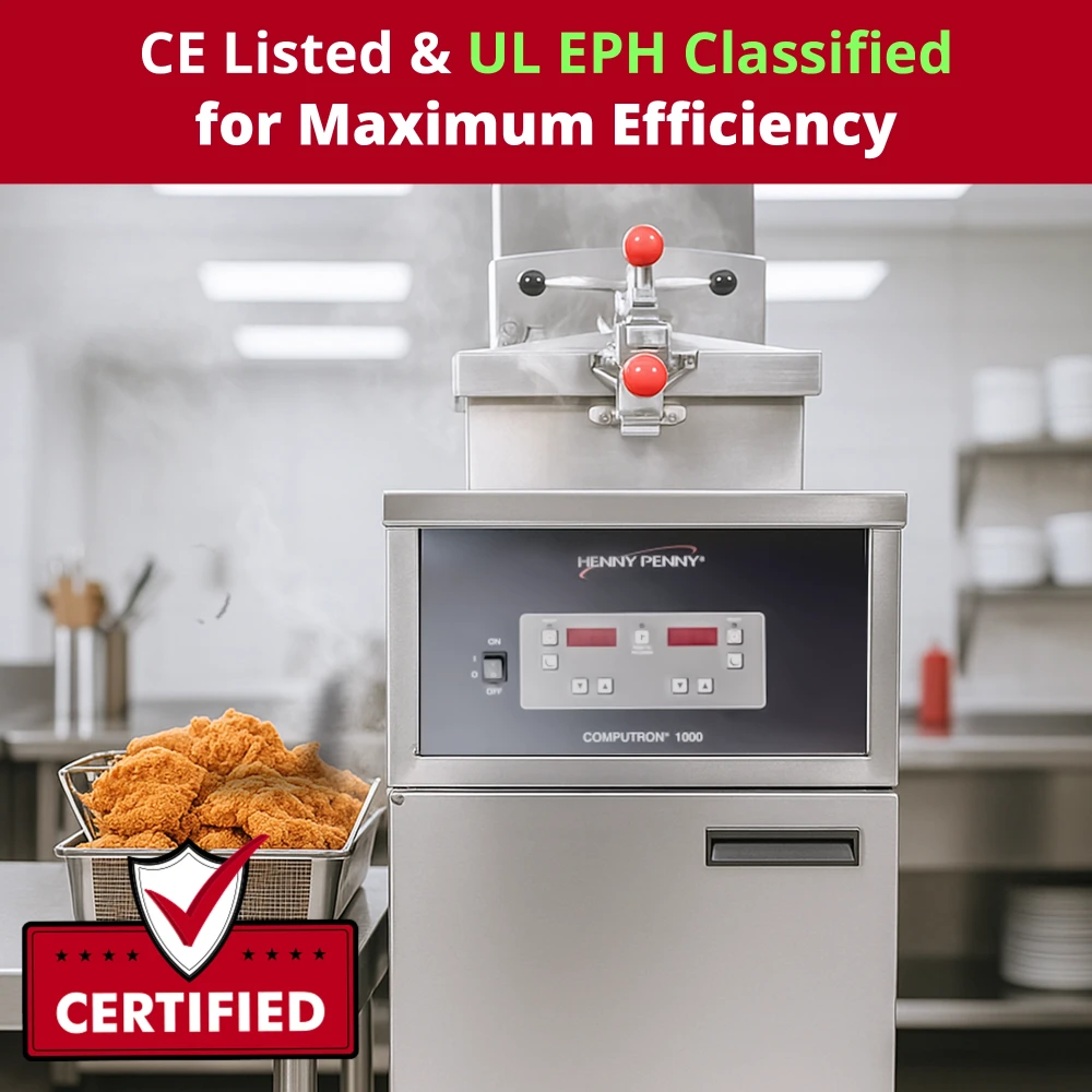 Henny Penny PFE500.01 20" 4-Head Electric Pressure Fryer, 48 lb Vat, Computron 1000 Controls, 208V, 3 Phase