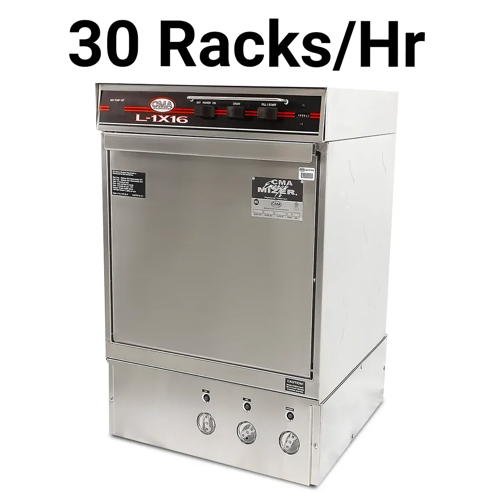 Low-temp CMA undercounter dishwasher with heater for hotel kitchenscompact design sanitizes glassware efficiently while conserving water and energy.