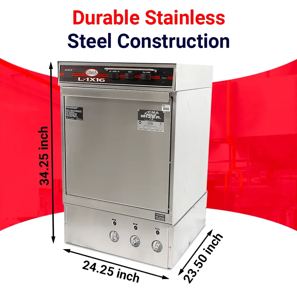 Low-temp CMA undercounter dishwasher with heater for hotel kitchenscompact design sanitizes glassware efficiently while conserving water and energy.