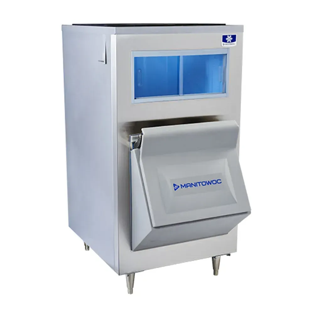 Manitowoc compact stainless steel ice storage bin designed for space-conscious commercial foodservice setups needing moderate daily ice capacity.