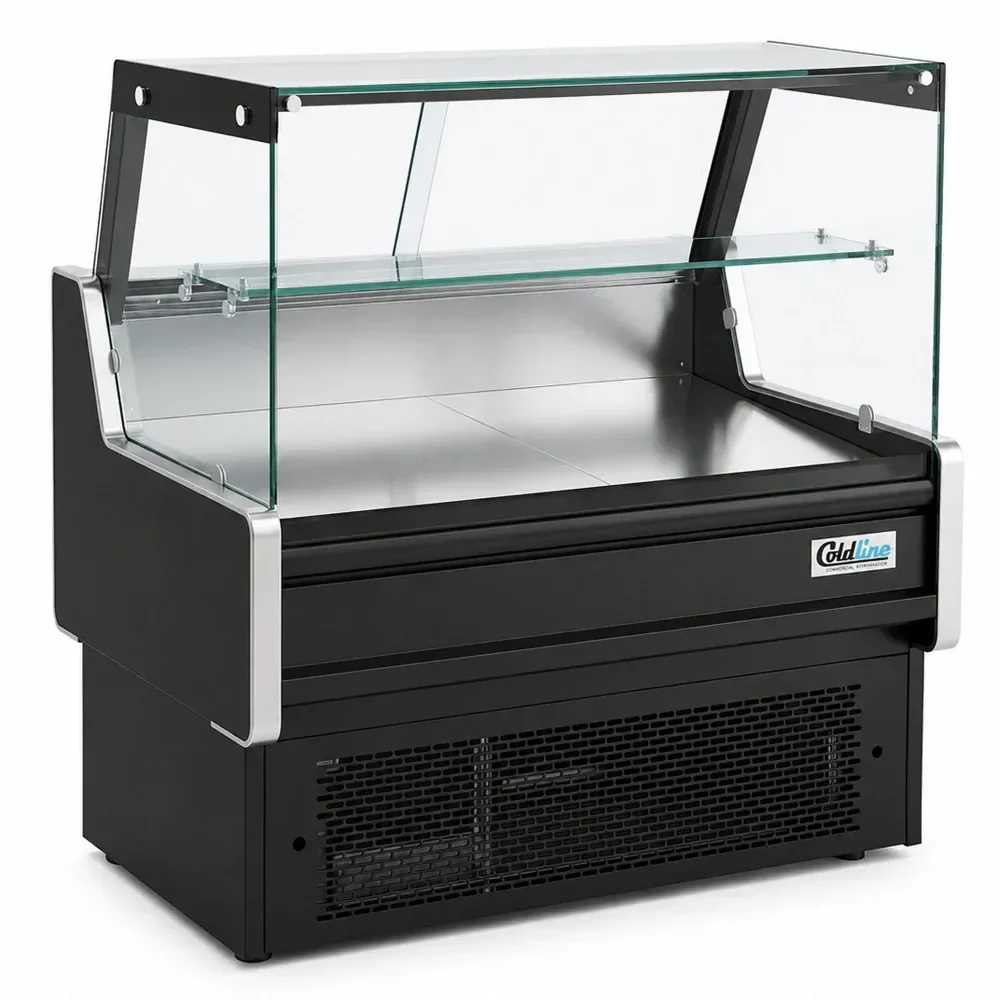 Coldline 48" Refrigerated Meat Deli Case, Flat Straight Glass, Rear Storage, 1 Year Warranty